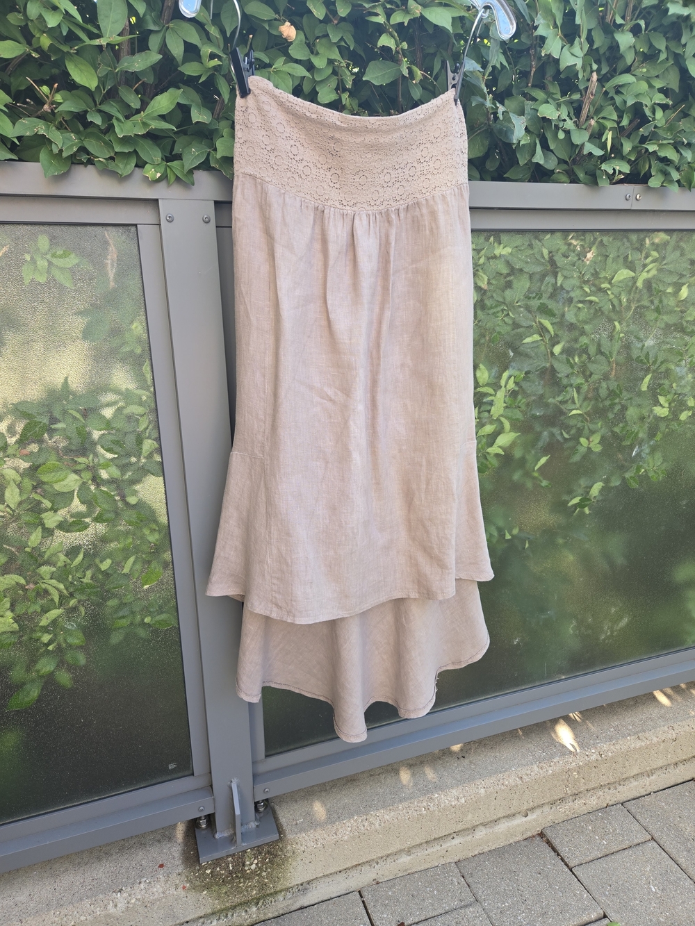ELISSIA Neutral Beige Asymmetrical Tiered Linen Skirt Made In Italy Size 6